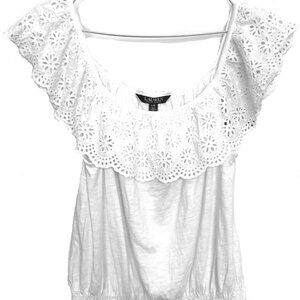 Lauren Ralph Lauren  Women's Eyelet Ruffle Peplum Top, White, L